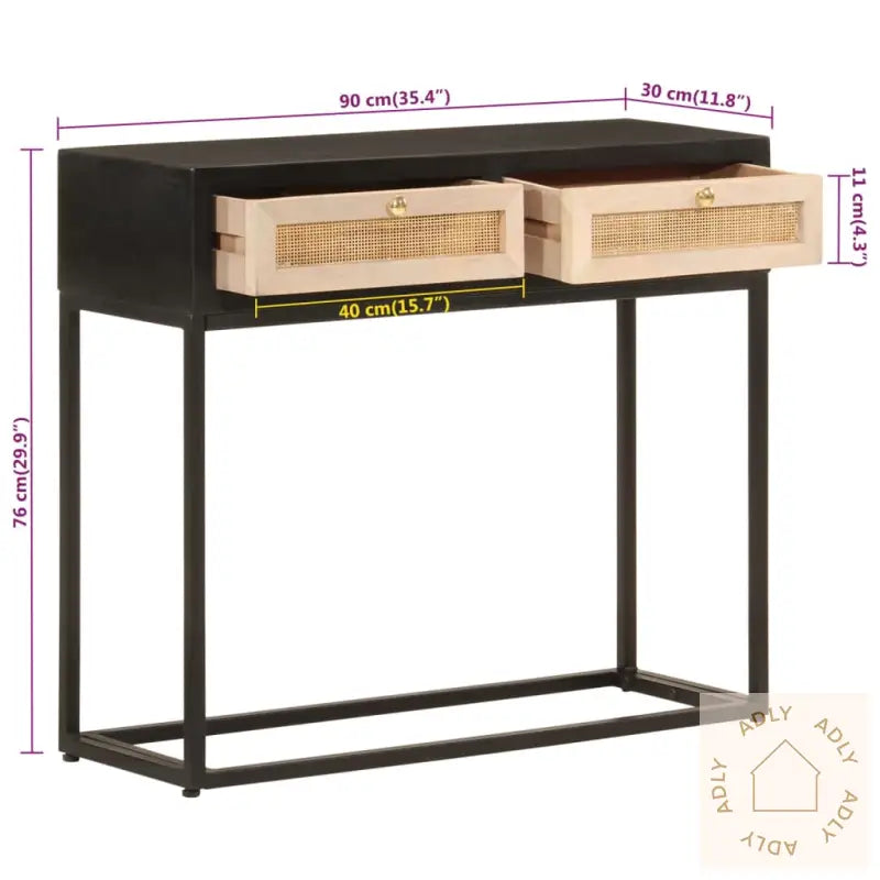 Konsollbord Svart 90X30X76 Cm Heltre Mango Og Jern