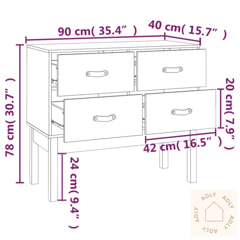Konsollskap Hvit 90X40X78 Cm Heltre Furu