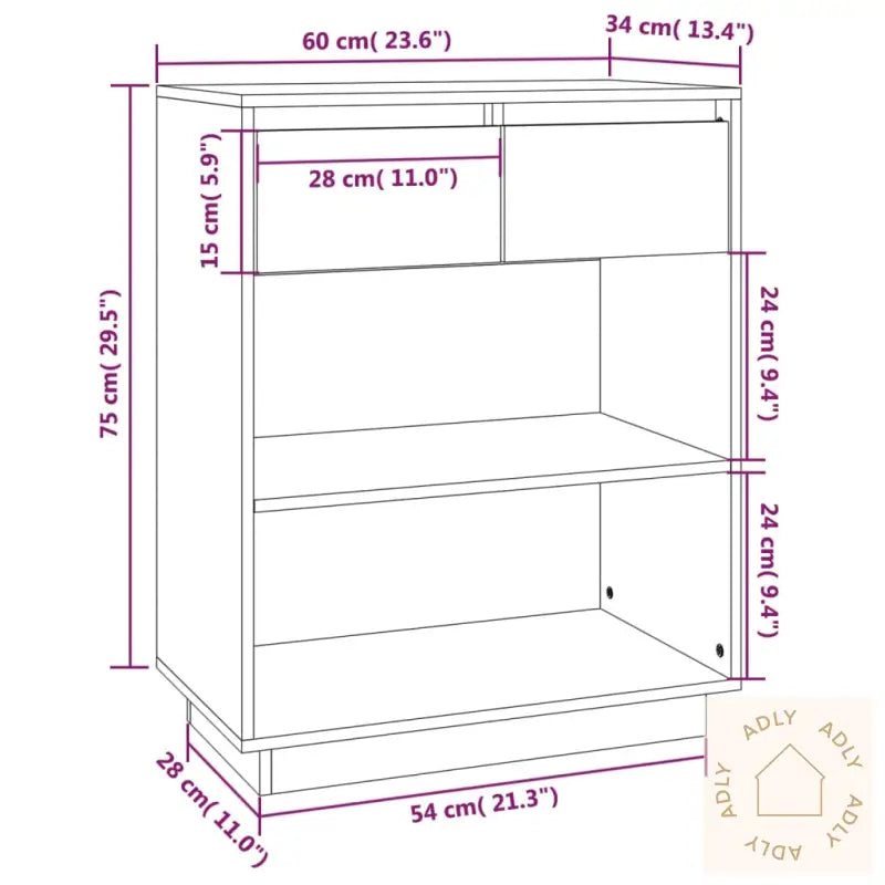 Konsollskap Hvit 60X34X75 Cm Heltre Furu