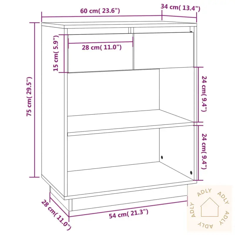 Konsollskap Honningbrun 60X34X75 Cm Heltre Furu
