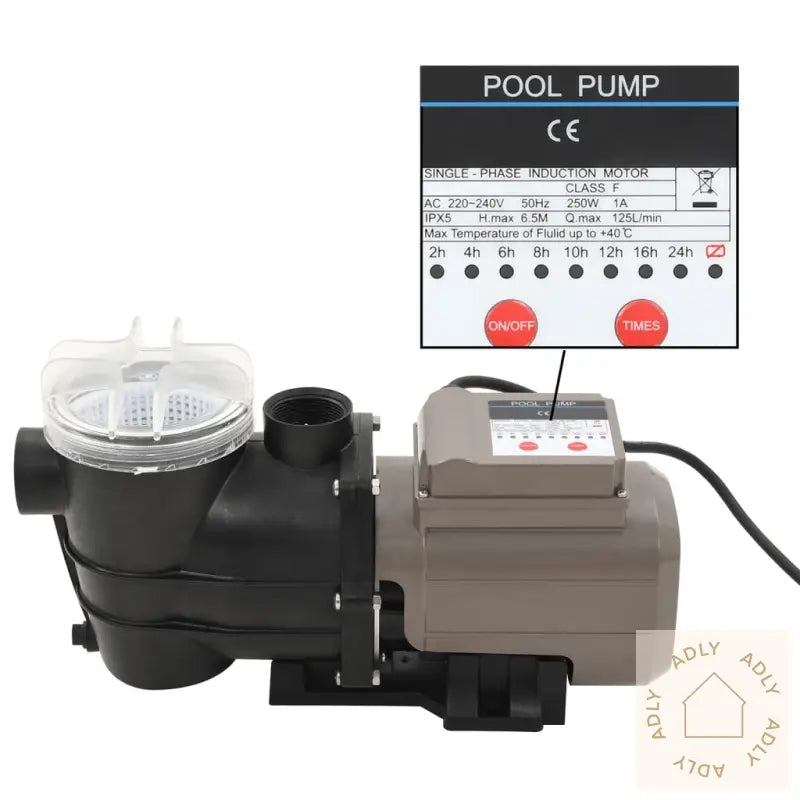 Bassengpumpe Med Tidsur Svart 0,25 Hp 8000 L/T
