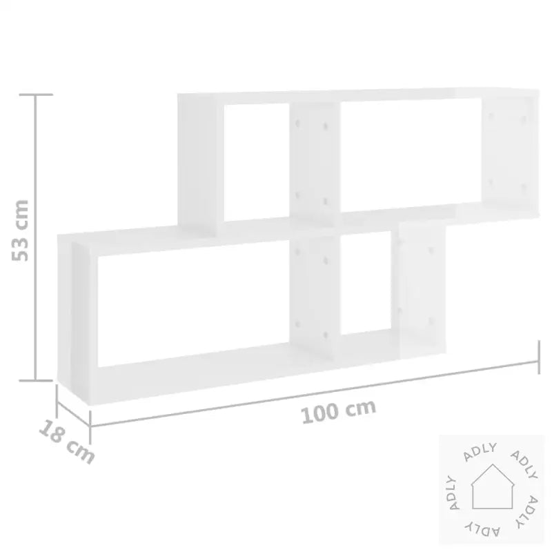 Vegghylle Høyglans Hvit 100X18X53 Cm Konstruert Tre