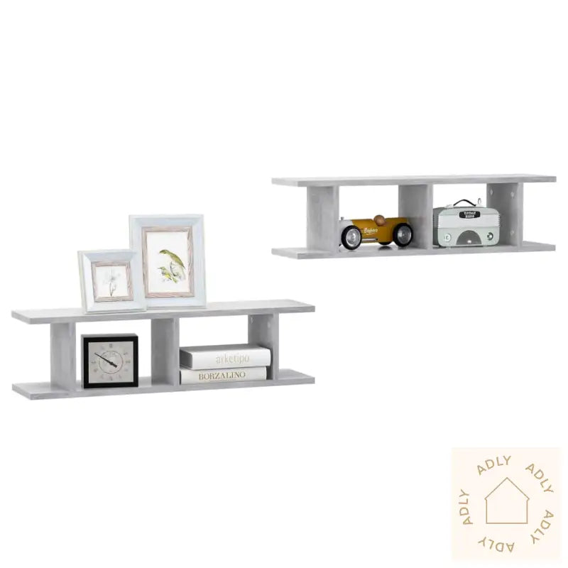 Vegghyller 2 Stk Betonggrå 75X18X20 Cm Konstruert Tre