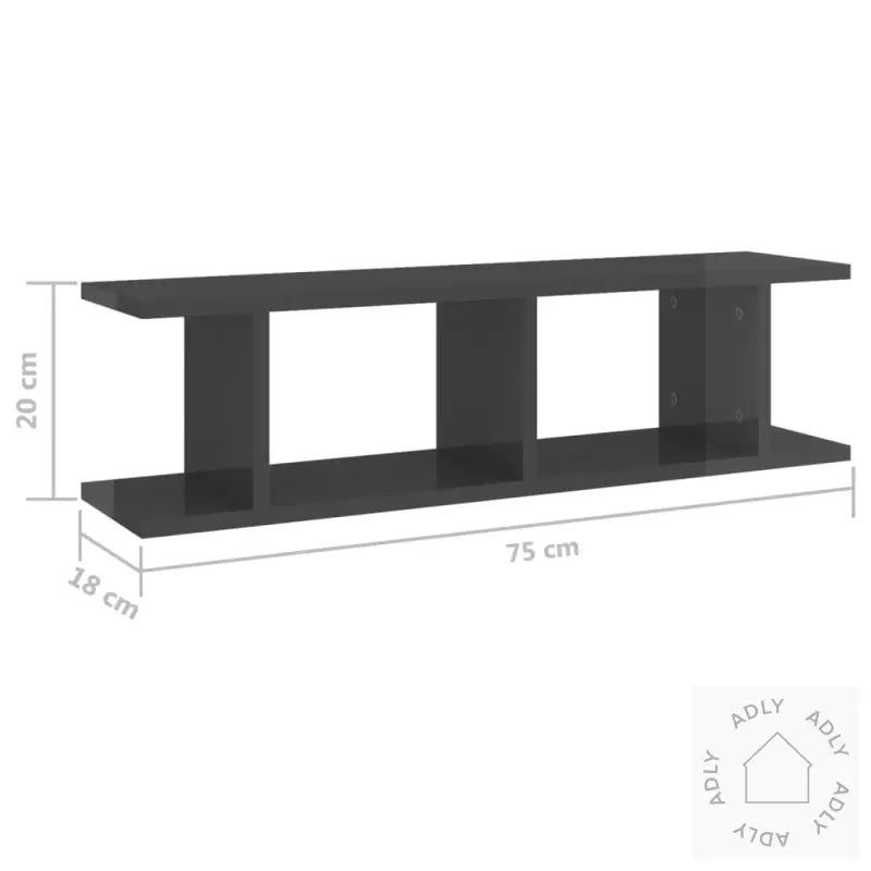 Vegghyller 2 Stk Høyglans Grå 75X18X20 Cm Konstruert Tre
