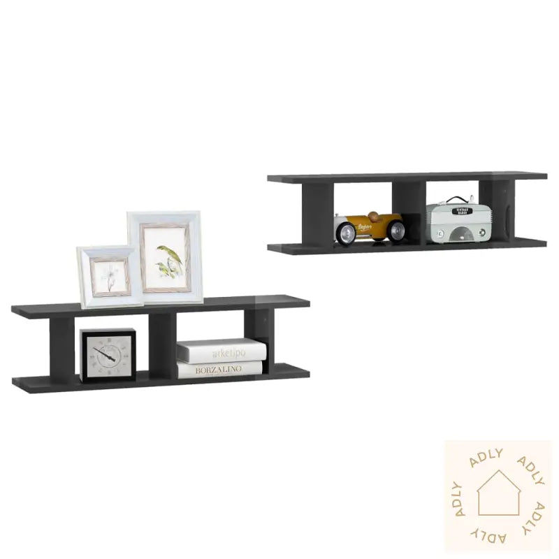 Vegghyller 2 Stk Høyglans Grå 75X18X20 Cm Konstruert Tre
