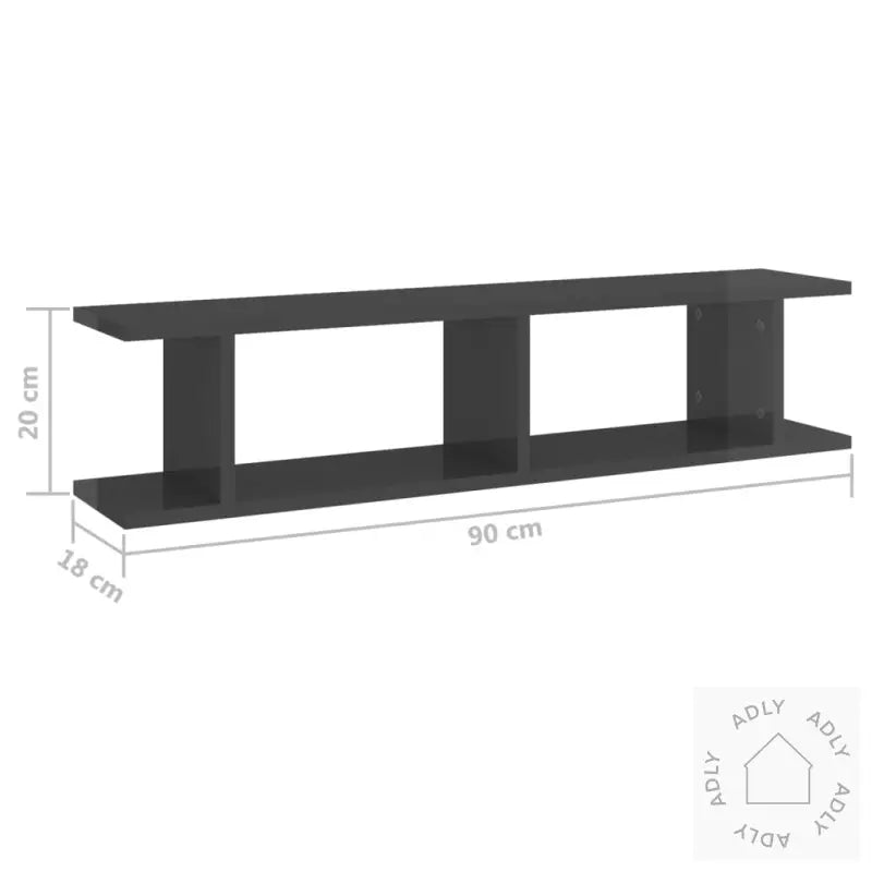 Vegghyller 2 Stk Høyglans Grå 90X18X20 Cm Konstruert Tre