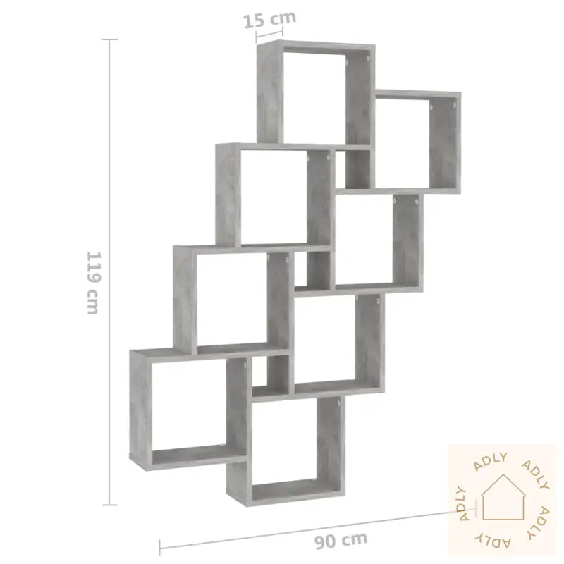 Kubeformet Vegghylle Betonggrå 90X15X119 Cm Konstruert Tre