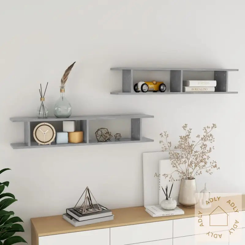 Vegghyller 2 Stk Betonggrå 105X18X20 Cm Konstruert Tre