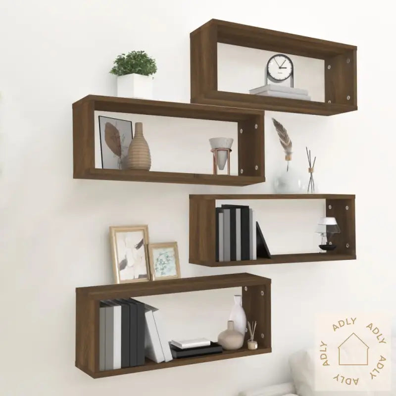 Vegghyller Kube 4 Stk Brun Eik 60X15X23 Cm Konstruert Tre