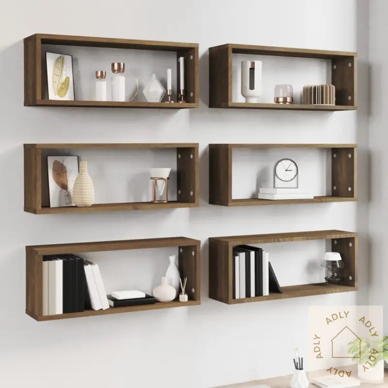Vegghyller Kube 6 Stk Brun Eik 60X15X23 Cm Konstruert Tre