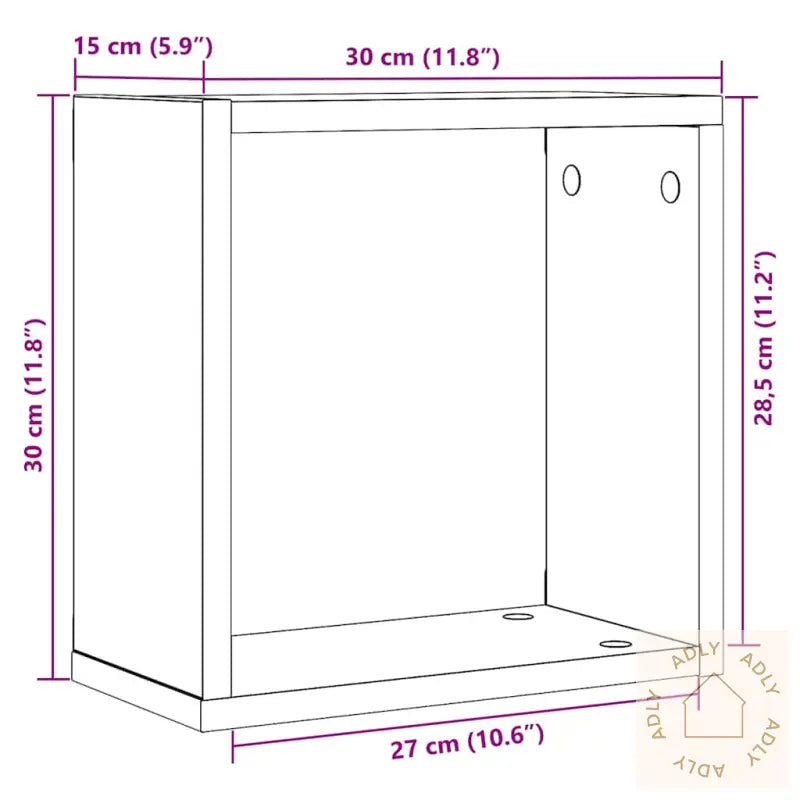Vegghyller Kube 2 Stk Svart Eik 30X15X30 Cm Konstruert Tre