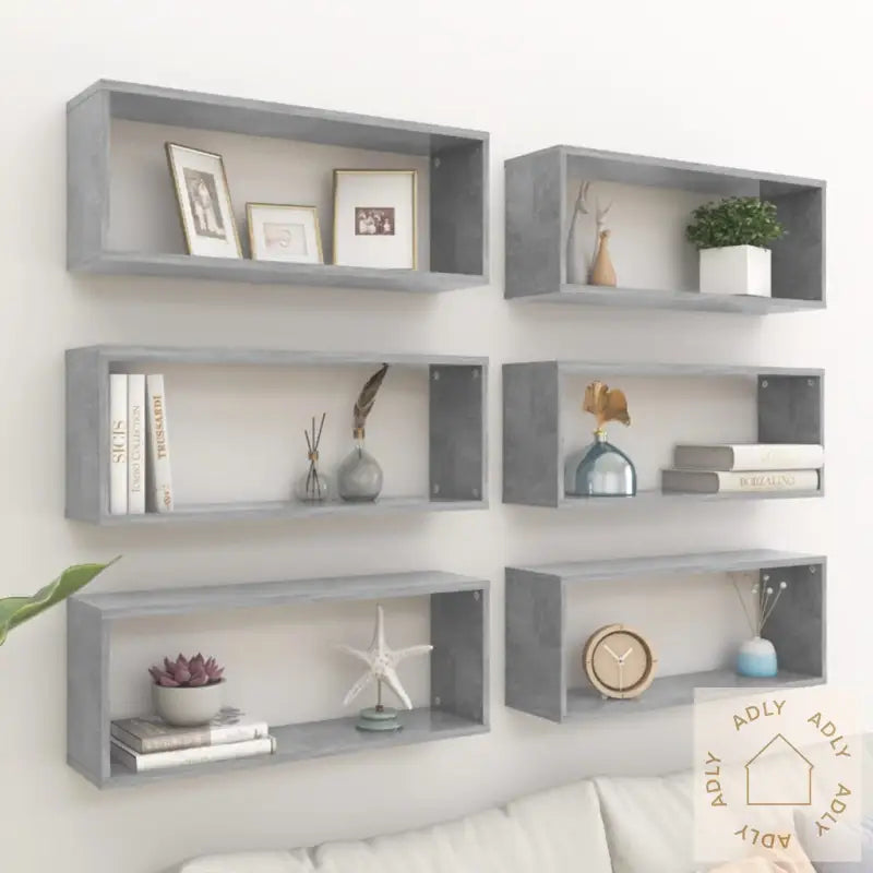 Vegghyller Kubeformet 6 Stk Betonggrå 60X15X23Cm Konstruert Tre