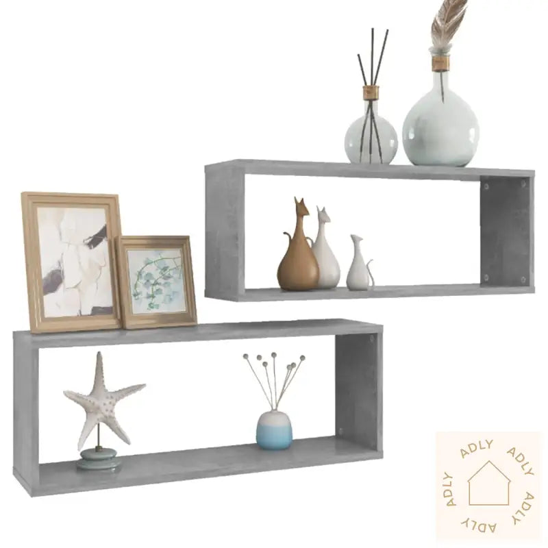 Vegghyller Kubeformet 2 Stk Betonggrå 60X15X23Cm Konstruert Tre