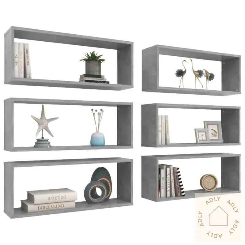 Vegghyller Kubeformet 6 Stk Betonggrå 60X15X23Cm Konstruert Tre