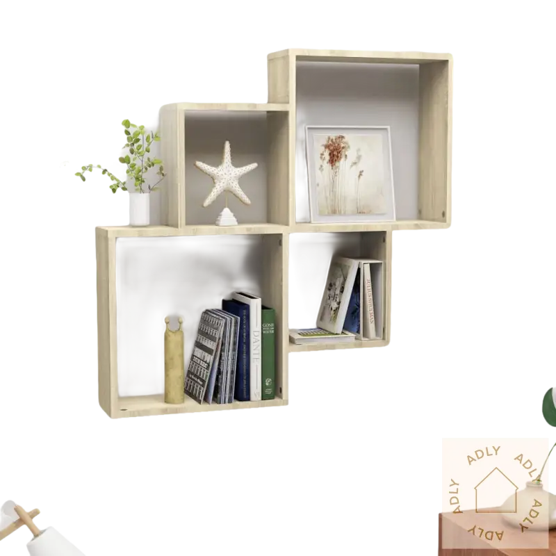 Wooden cube wall shelf i Sonoma Eik, kubeformet vegghylle for moderne oppbevaring