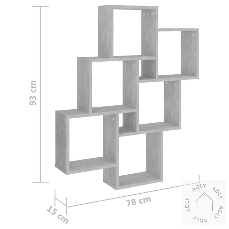 Kubeformet Vegghylle Betonggrå 78X15X93 Cm Konstruert Tre