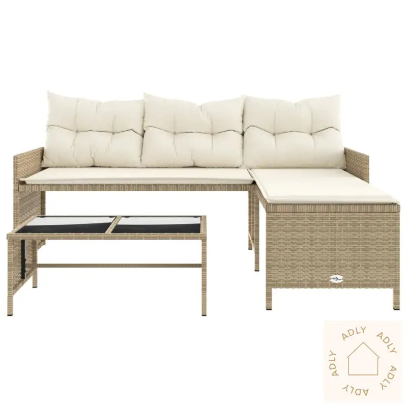 Hagesofa Med Bord Og Puter L-Formet Beige Polyrotting