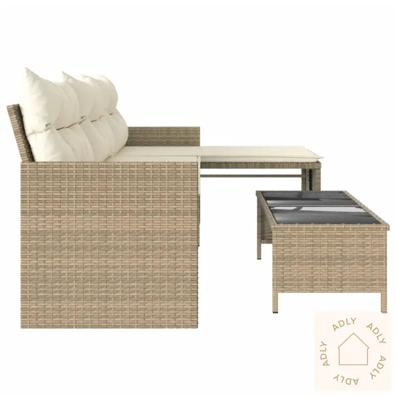 Hagesofa Med Bord Og Puter L-Formet Beige Polyrotting