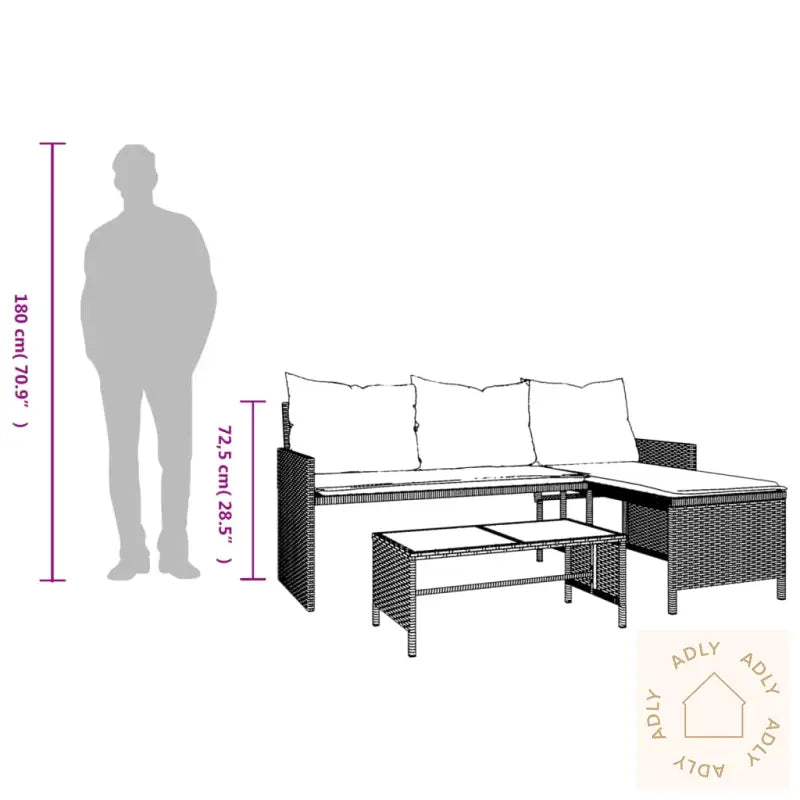 Hagesofa Med Bord Og Puter L-Formet Beige Polyrotting