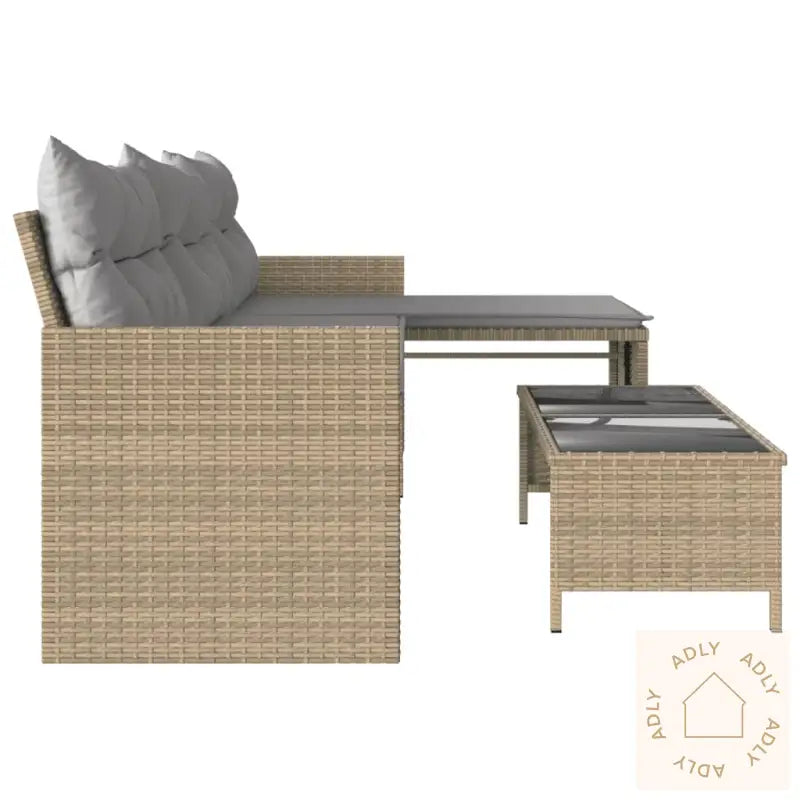 Hagesofa Med Bord Og Puter L-Formet Blandet Beige Polyrotting