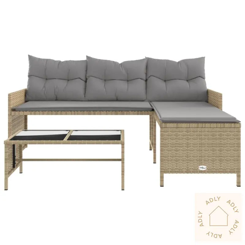 Hagesofa Med Bord Og Puter L-Formet Blandet Beige Polyrotting