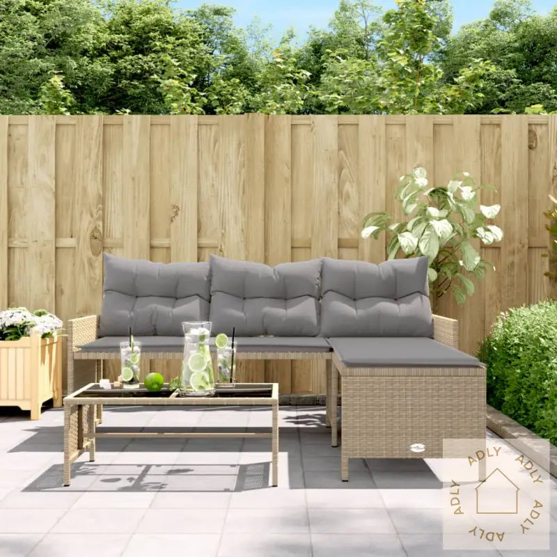 Hagesofa Med Bord Og Puter L-Formet Blandet Beige Polyrotting