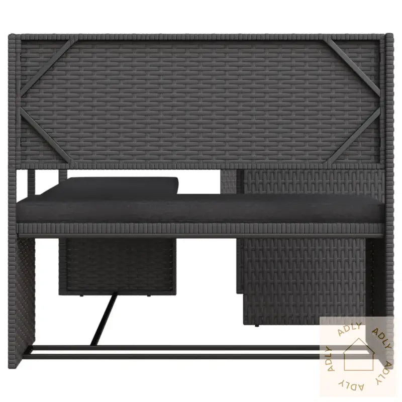 Hagesofa Med Bord Og Puter L-Formet Svart Polyrotting