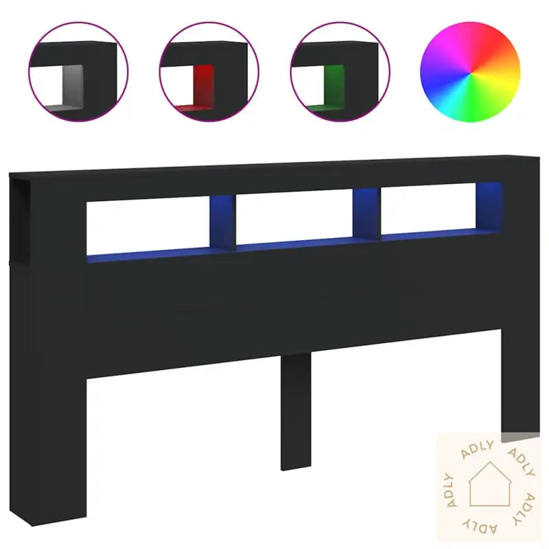 Sengegavl Med Led Svart 200X18,5X103,5 Cm Konstruert Tre