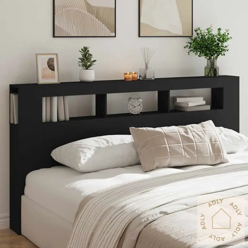 Sengegavl Med Led Svart 200X18,5X103,5 Cm Konstruert Tre