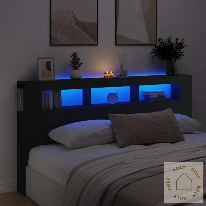 Sengegavl Med Led Svart 200X18,5X103,5 Cm Konstruert Tre