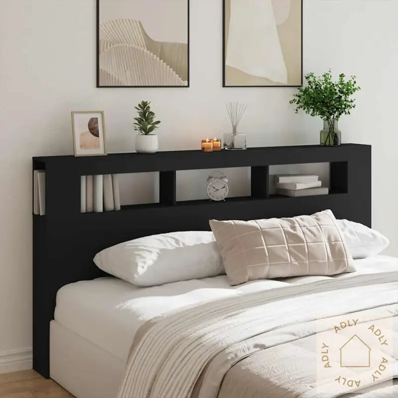Sengegavl Med Led Svart 200X18,5X103,5 Cm Konstruert Tre
