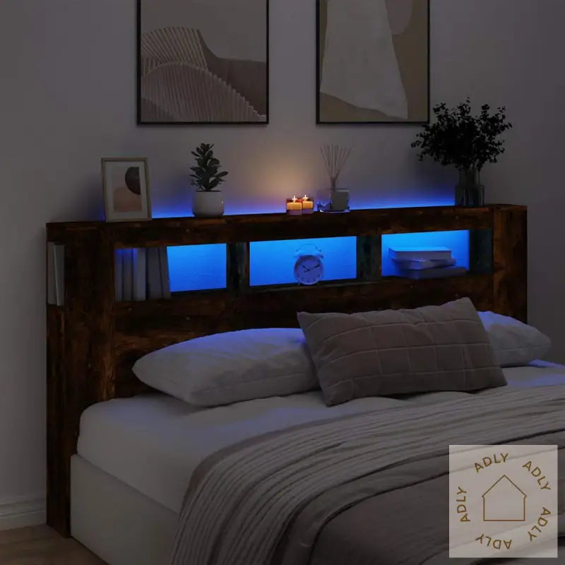 Sengegavl Med Led Røkt Eik 200X18,5X103,5 Cm Konstruert Tre