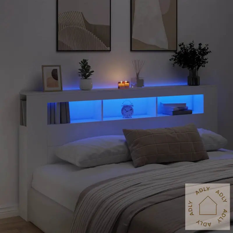 Sengegavl Med Led Hvit 200X18,5X103,5 Cm Konstruert Tre
