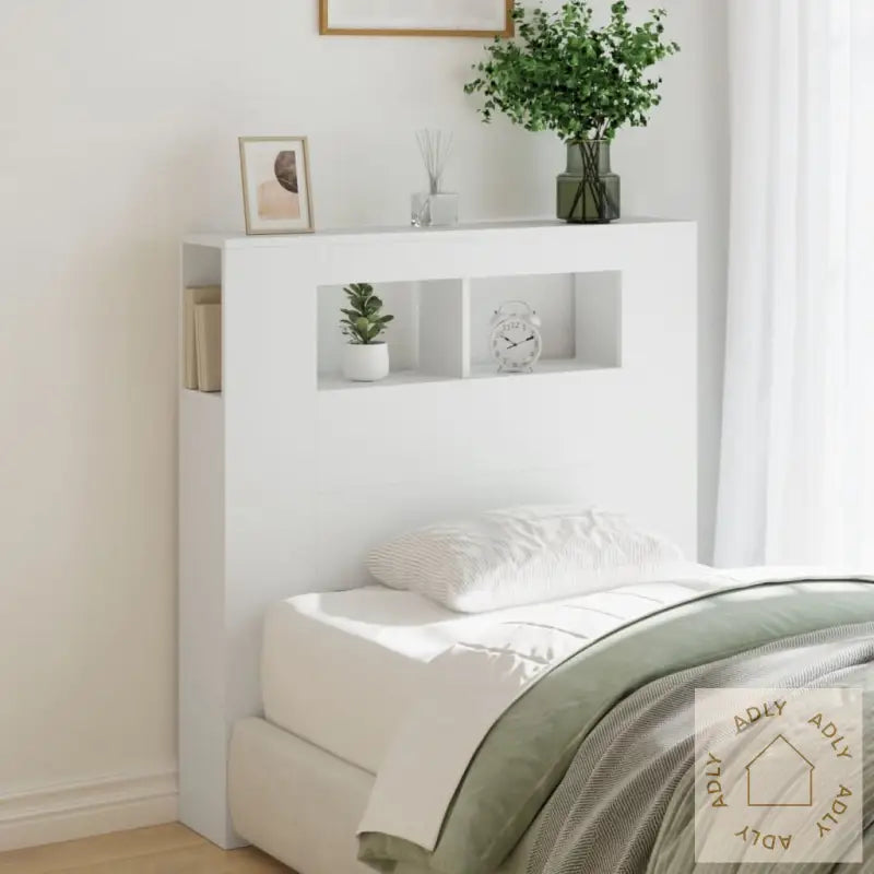 Sengegavl Med Led Hvit 100X18,5X103,5 Cm Konstruert Tre