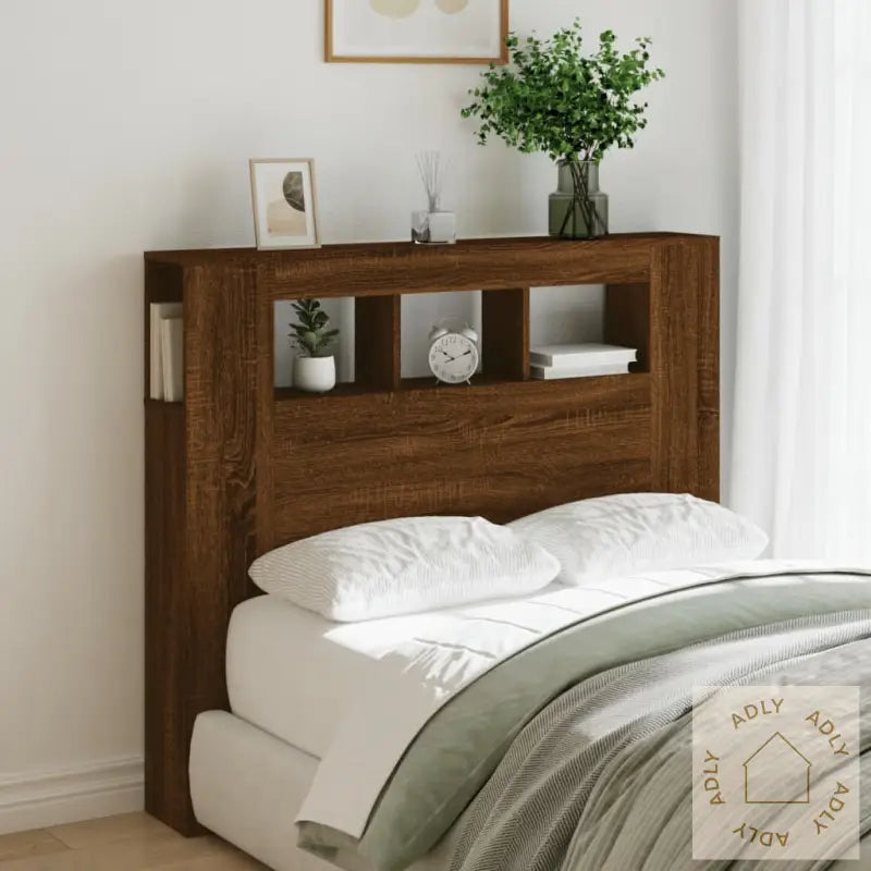 Sengegavl Med Led Brun Eik 120X18,5X103,5 Cm Konstruert Tre