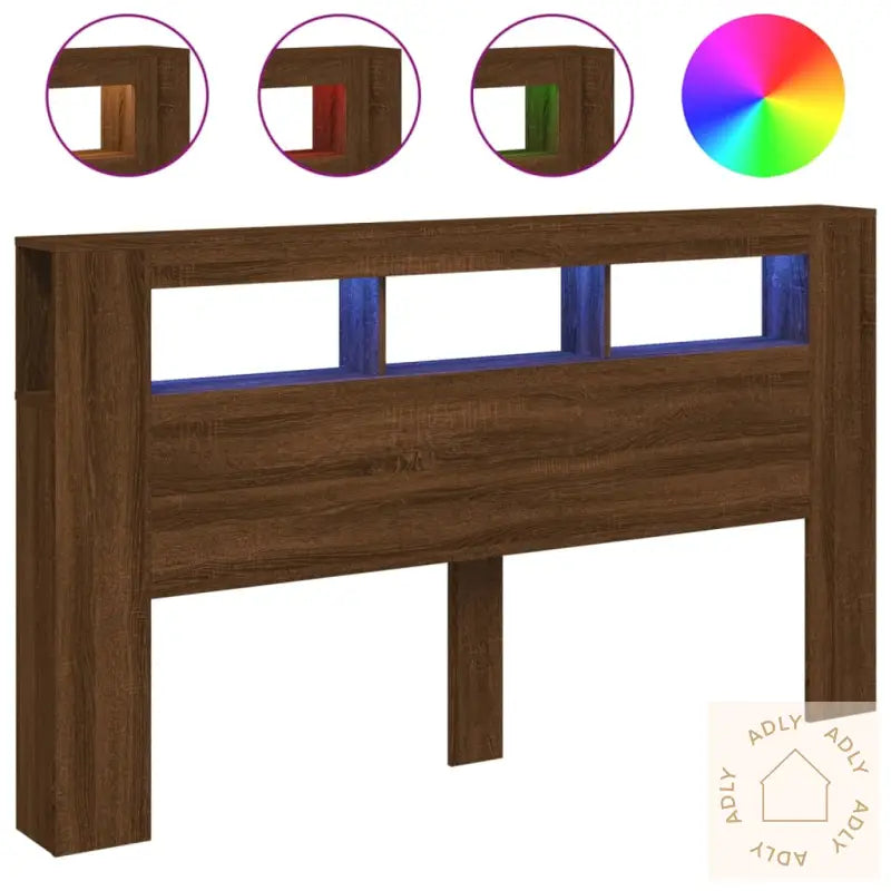 Sengegavl Med Led Brun Eik 180X18,5X103,5 Cm Konstruert Tre