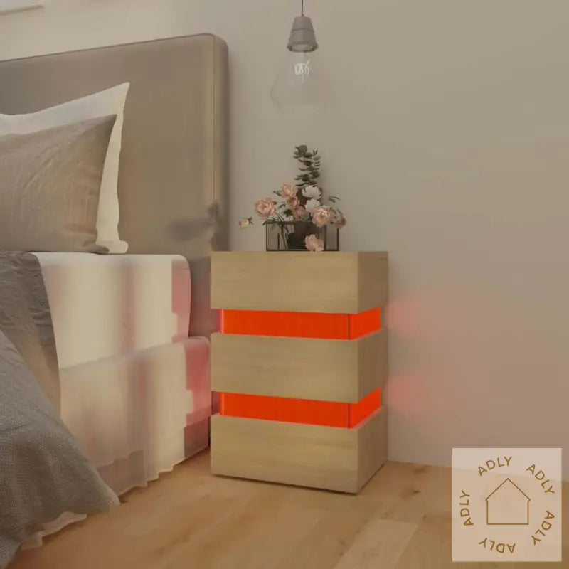 Led-Nattbord Sonoma Eik 45X35X67 Cm Konstruert Tre