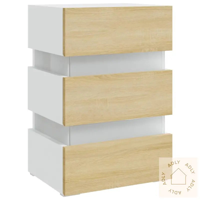 Led-Nattbord Hvit Og Sonoma Eik 45X35X67 Cm Konstruert Tre