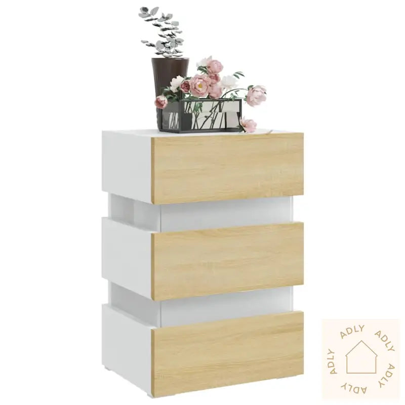 Led-Nattbord Hvit Og Sonoma Eik 45X35X67 Cm Konstruert Tre