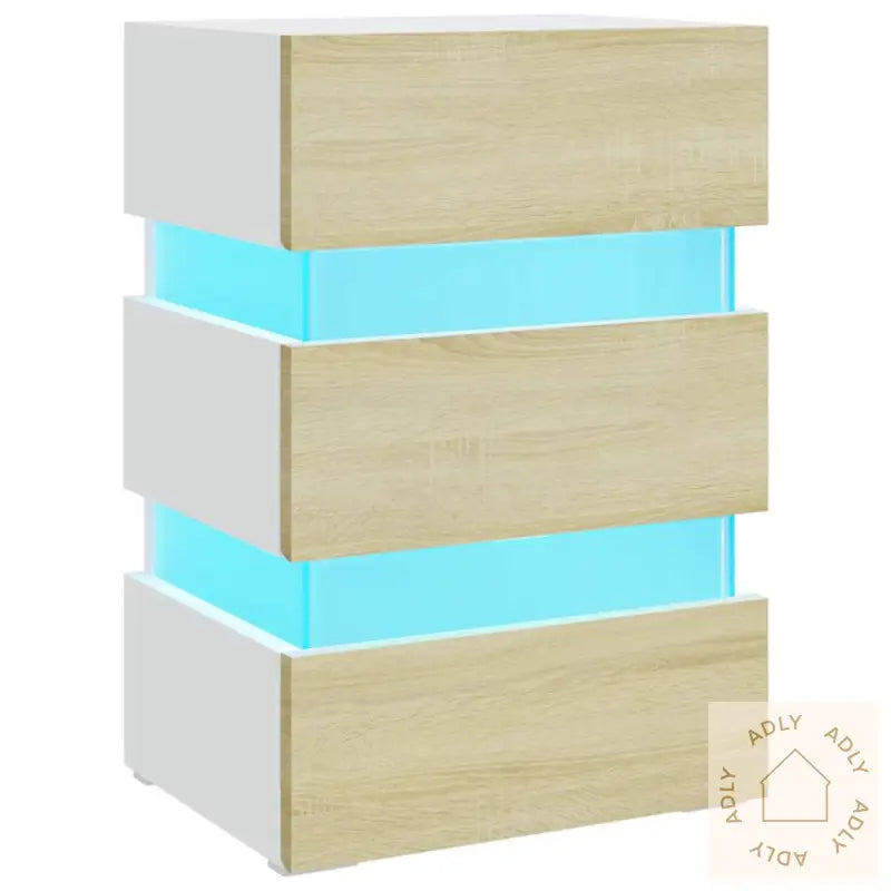 Led-Nattbord Hvit Og Sonoma Eik 45X35X67 Cm Konstruert Tre