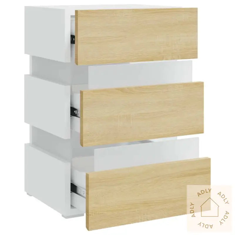 Led-Nattbord Hvit Og Sonoma Eik 45X35X67 Cm Konstruert Tre