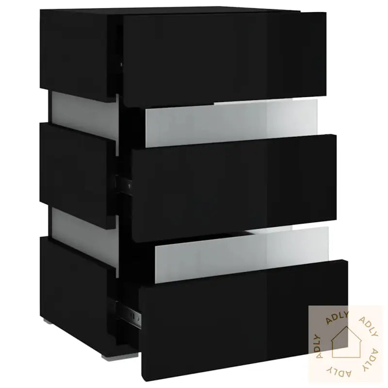 Led-Nattbord Høyglans Svart 45X35X67 Cm Konstruert Tre