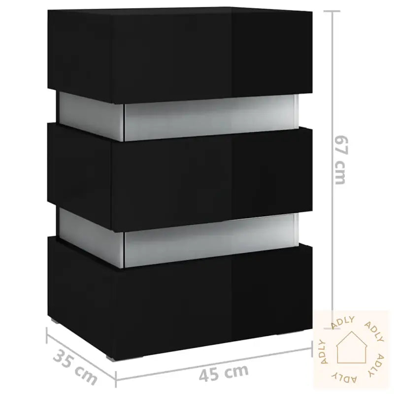 Led-Nattbord Høyglans Svart 45X35X67 Cm Konstruert Tre