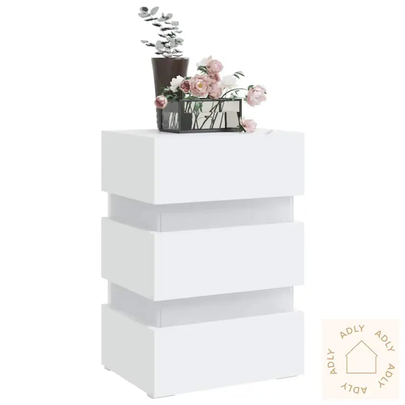 Led-Nattbord Hvit 45X35X67 Cm Konstruert Tre