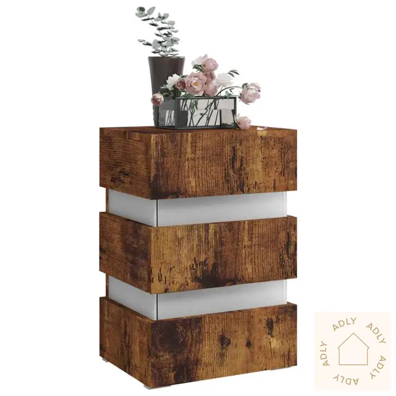 Led-Nattbord Røkt Eik 45X35X67 Cm Konstruert Tre