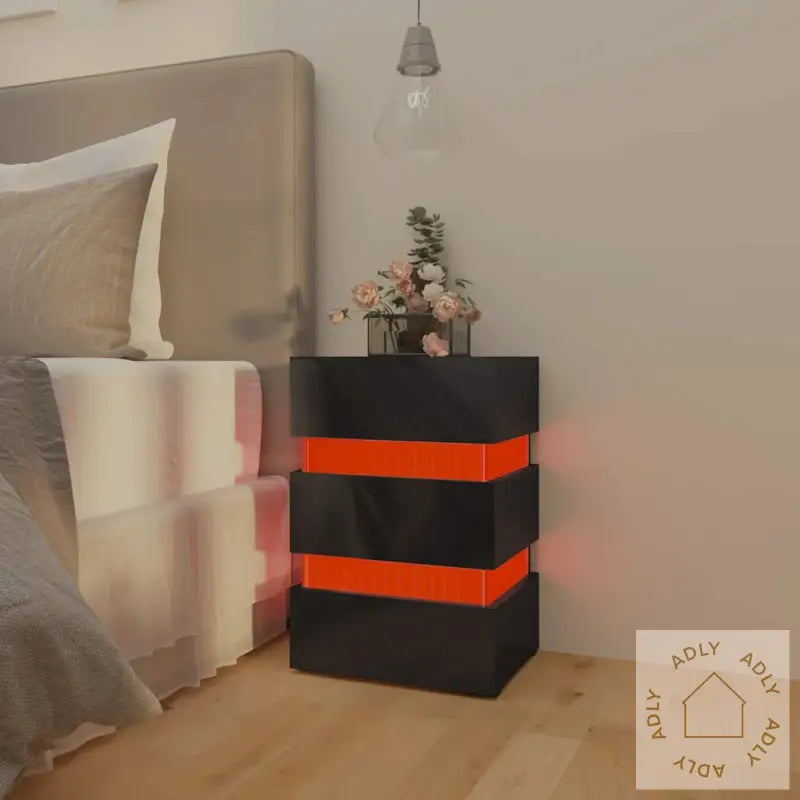 Led-Nattbord Høyglans Svart 45X35X67 Cm Konstruert Tre