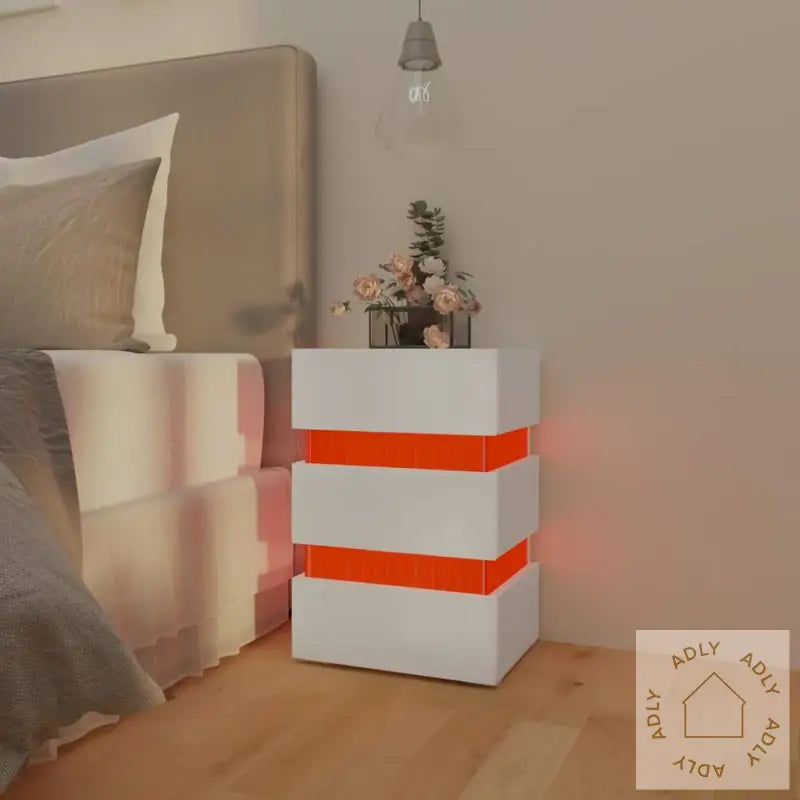 Led-Nattbord Hvit 45X35X67 Cm Konstruert Tre