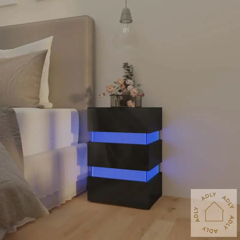 Led-Nattbord Høyglans Svart 45X35X67 Cm Konstruert Tre