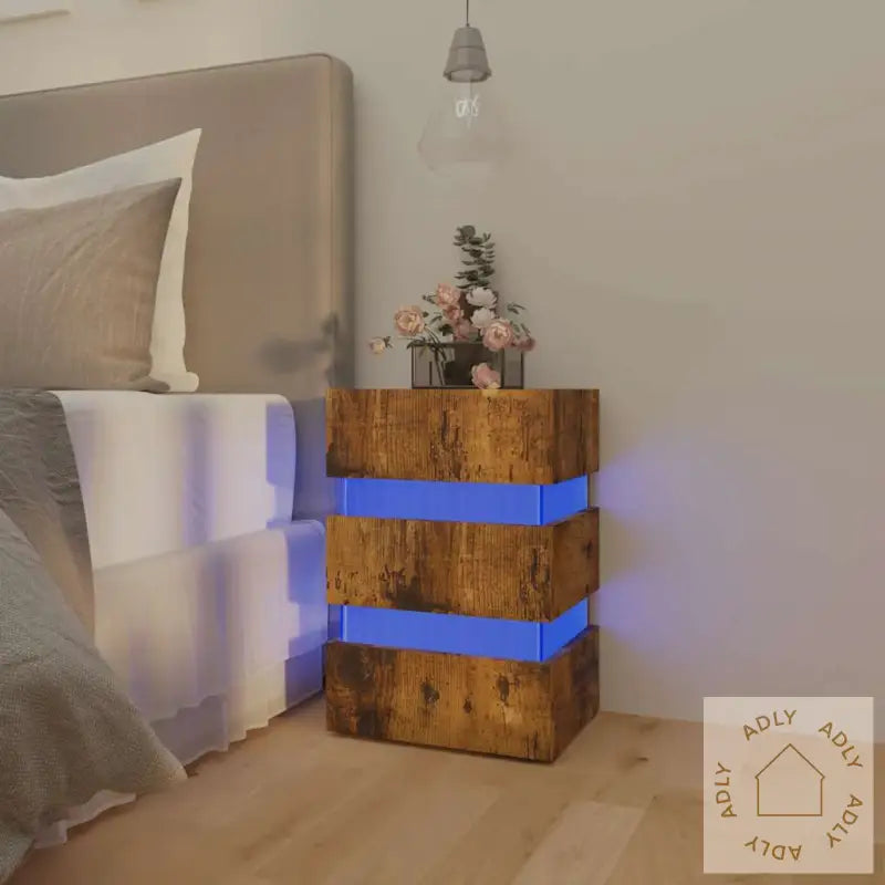 Led-Nattbord Røkt Eik 45X35X67 Cm Konstruert Tre