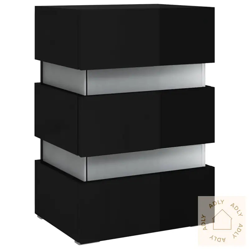 Led-Nattbord Høyglans Svart 45X35X67 Cm Konstruert Tre